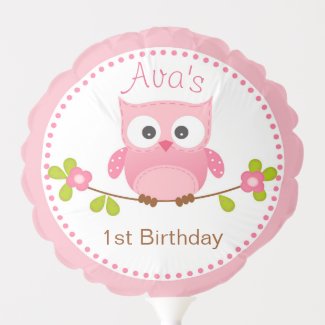 Owl Birthday Balloon (Pink for Girls)