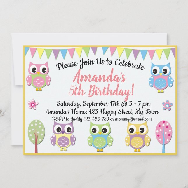 Owl birthday invitation (Front)