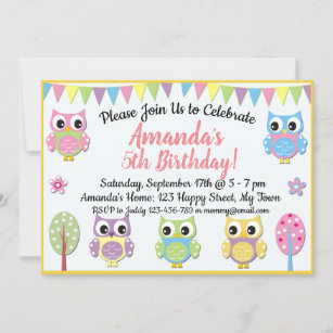 Owl birthday invitation