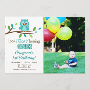 Owl Birthday Invitation, Boy 1st Birthday Invitation