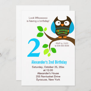 Owl Birthday Invitation for Boys Blue/Green