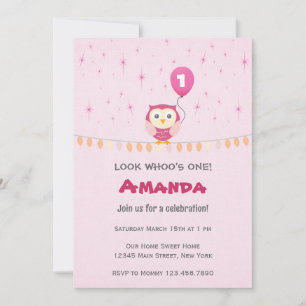 Owl Birthday Invitation for Girl (Pink)