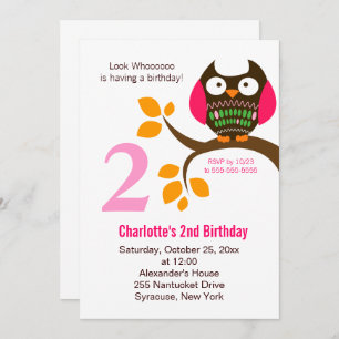 Owl Birthday Invitation for Girls Orange/Pink