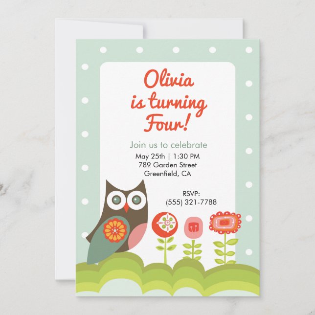 Owl Birthday Invitation for Kids (Front)