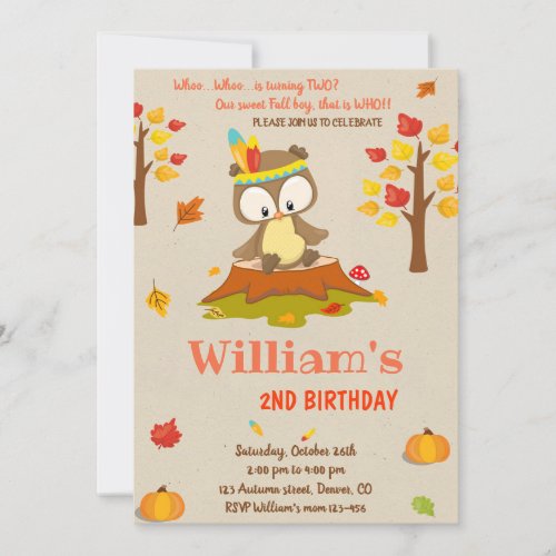 Owl birthday invitation Owl invitation Fall boy