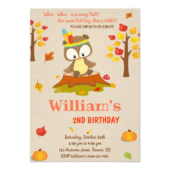 Owl birthday invitation Owl invitation Fall boy