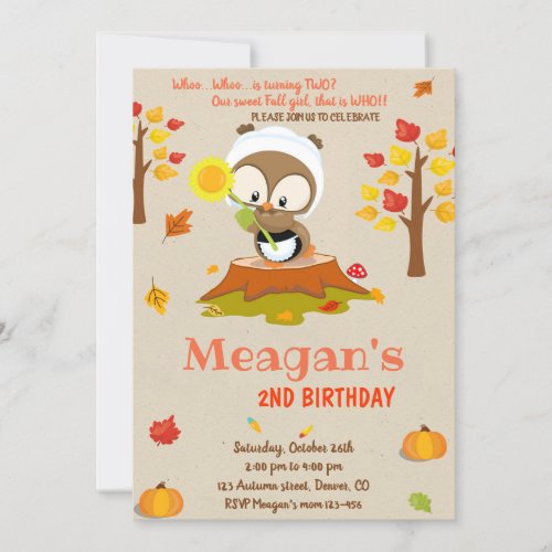 Owl birthday invitation Owl invitation Fall girl