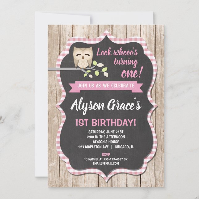 Owl birthday invitations, girl woodland birthday invitation (Front)