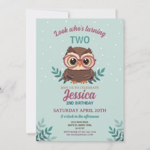 Owl Birthday Mint Girls Hoot Glasses Cute Invitation