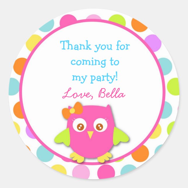 Owl Birthday Party Favor Stickers (Front)
