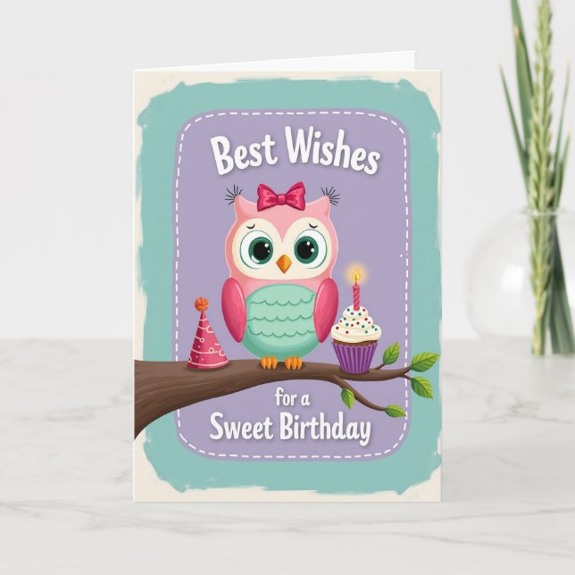 Owl Birthday Party Hat Card (Front)