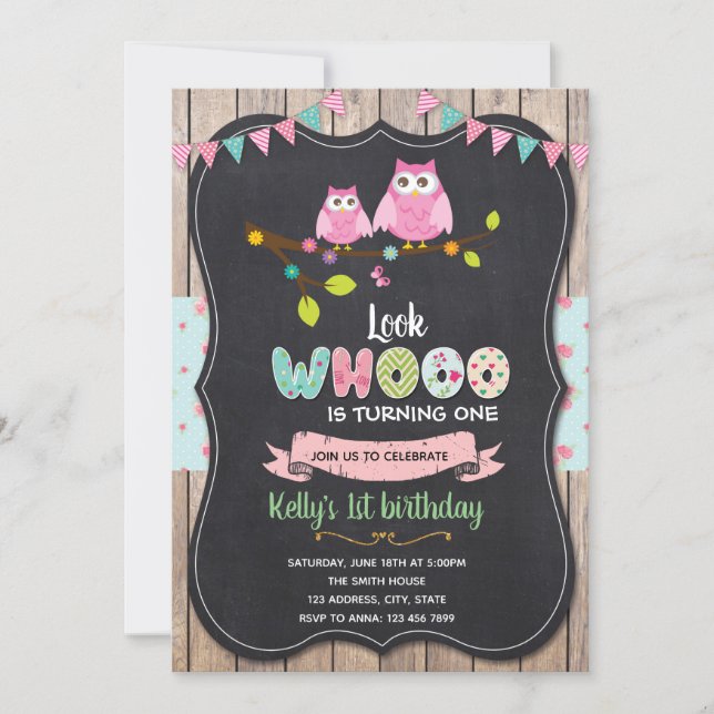 Owl birthday party invitation (Front)
