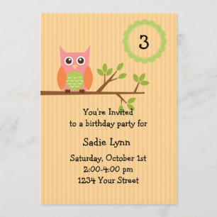 Owl birthday party invitation (#INV004)