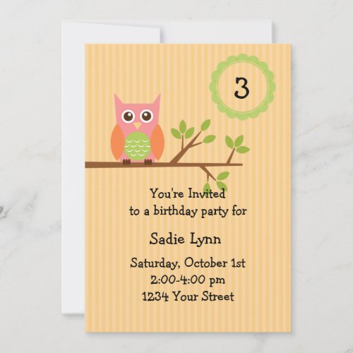Owl birthday party invitation (#INV004)