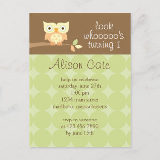 Owl Birthday Party Invitation Postcard