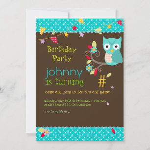 Owl, birthday party invitations