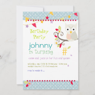 Owl, birthday party invitations