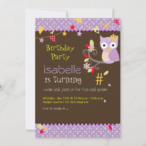 Owl, birthday party invitations