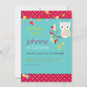 Owl, birthday party invitations