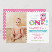 Owl Birthday Party Invitations for Girl (Front/Back)