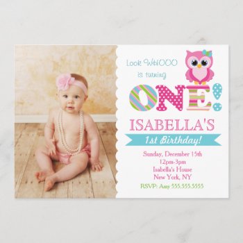 Owl Birthday Party Invitations For Girl by Petit_Prints at Zazzle