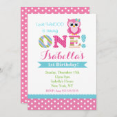 Owl Birthday Party Invitations for Girl (Front/Back)