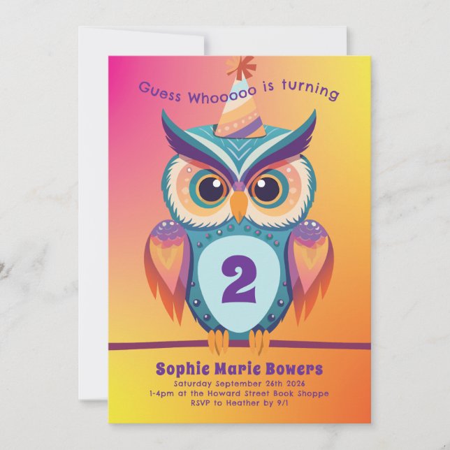 Owl Birthday Party Kids Bold Invitation (Front)
