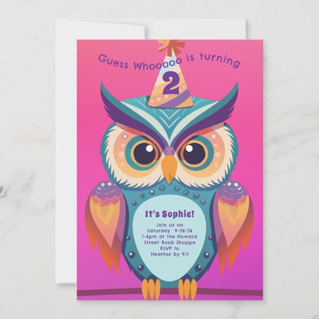 Owl Birthday Party Kids Bold Invitation (Front)