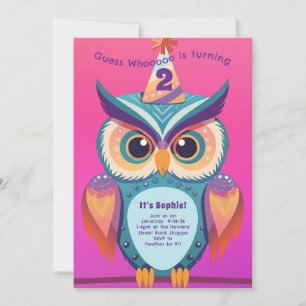 Owl Birthday Party Kids Bold Invitation