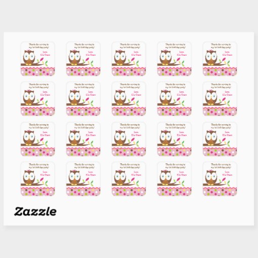 Owl Birthday Party Thank you Favor Stickers Labels | Zazzle