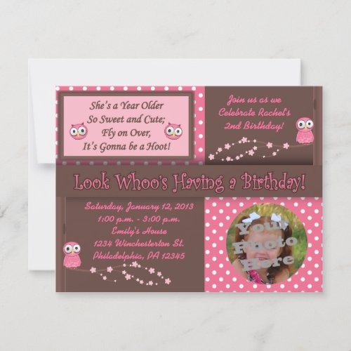 Owl Birthday Photo Invitations