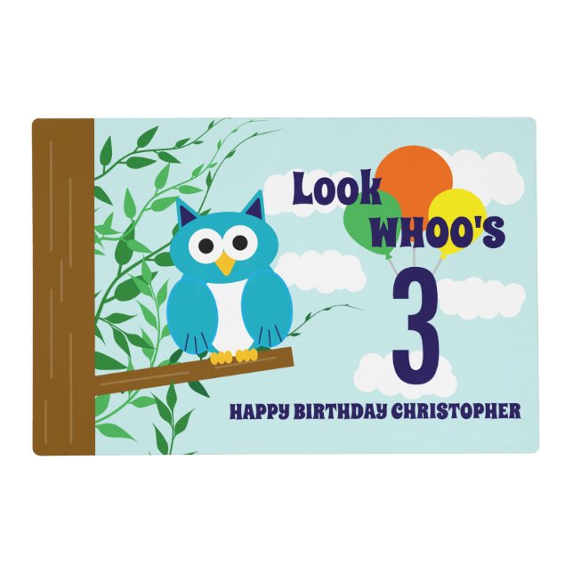 Owl Birthday Placemat (Front)