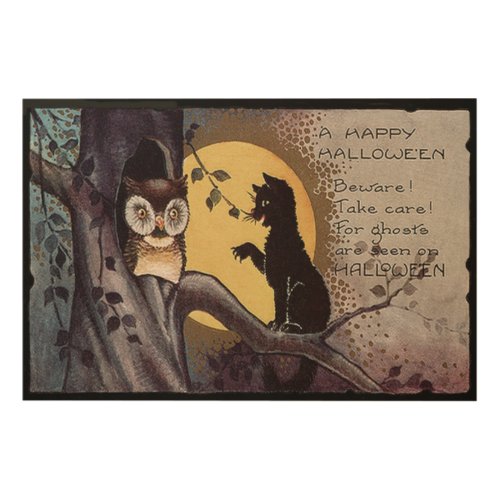 Owl Black Cat Full Moon Tree Night Wood Wall Art