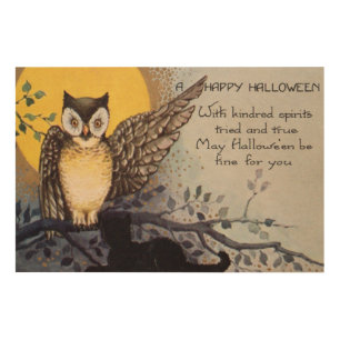 Owl Black Cat Full Moon Tree Night Wood Wall Decor