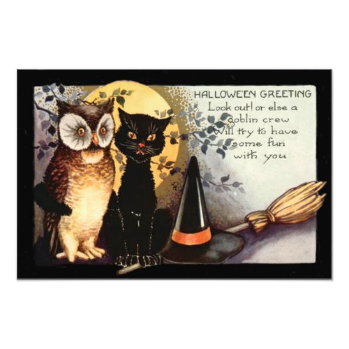 Owl Black Cat Full Moon Witchs Hat Photo Print