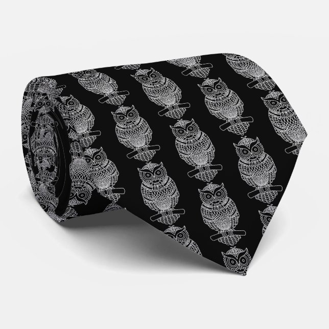 Owl (black) - Neck Tie (Rolled)