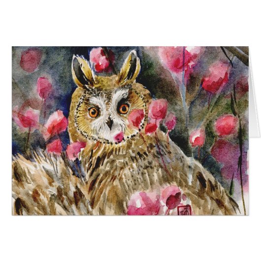 Owl blossom watercolor painting (Front Horizontal)