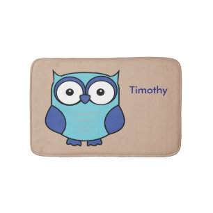 Owl Blue and Aqua Personalized Bath Mat