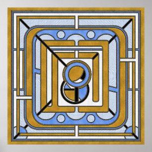 Owl - Blue and Gold Art Deco Abstract Poster