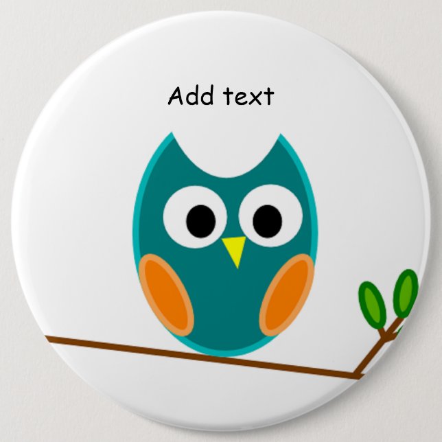 Owl: Blue and Gold Owl Template Button (Front)