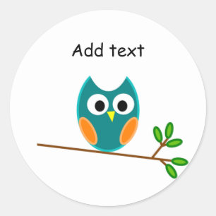 Owl: Blue and Gold Owl Template Classic Round Sticker