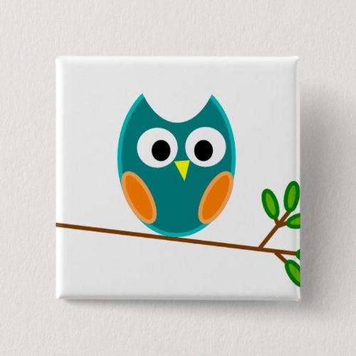 Owl Blue and Orange Button