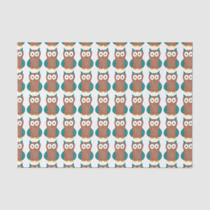 Owl Blue Brown Cartoon Owls Bird Print Gift Tissue Paper