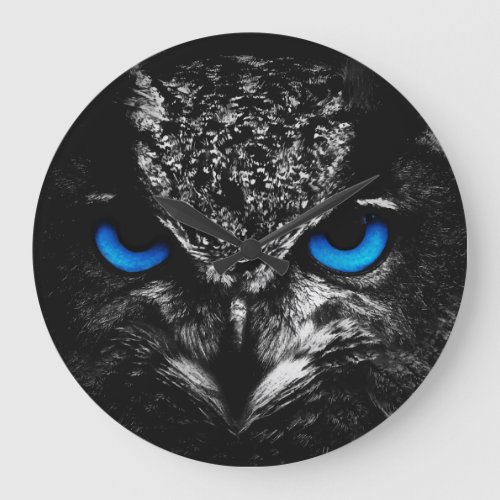 Owl blue eyes large clock