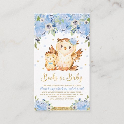 Owl Blue Floral Baby Shower Bring a Book Enclosure Card