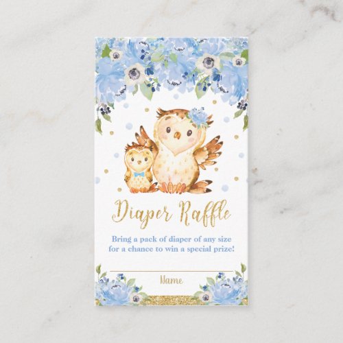 Owl Blue Floral Baby Shower Diaper Raffle Enclosure Card