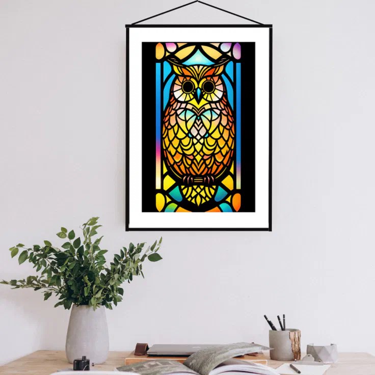 Owl Blue Stained Glass Illustration Poster | Zazzle