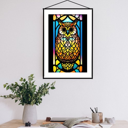 Owl Blue Stained Glass Illustration Poster