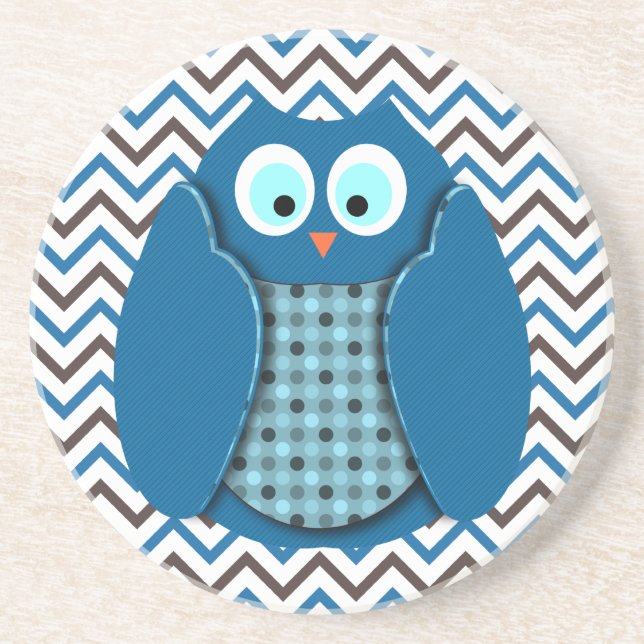 Owl - Blue with Polka Dots Drink Coaster (Front)