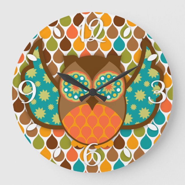 Owl Boheme Brown & Teal Clock (Front)